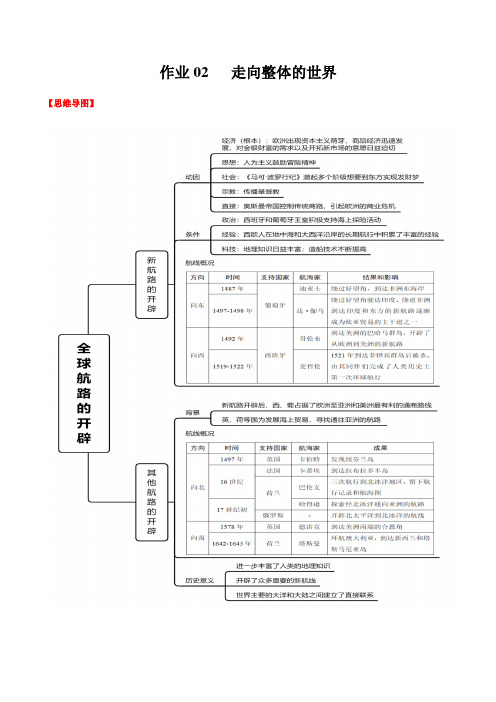 作业03 走向整体的世界-2021年高一历史暑假作业(中外历史纲要下)