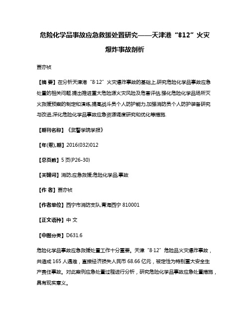 危险化学品事故应急救援处置研究——天津港“8·12”火灾爆炸事故剖析