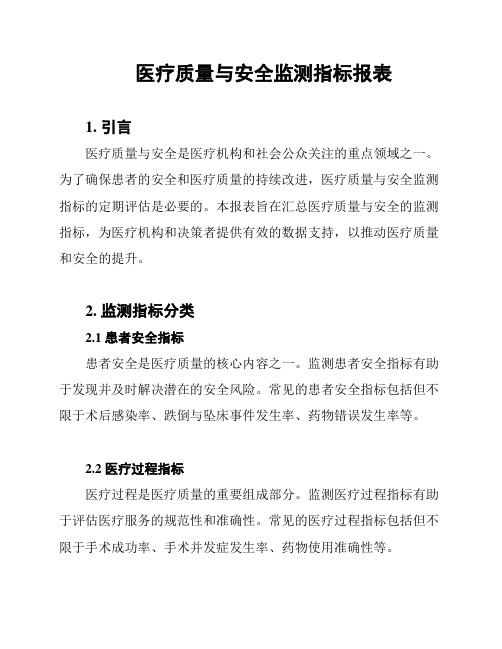 医疗质量与安全监测指标报表