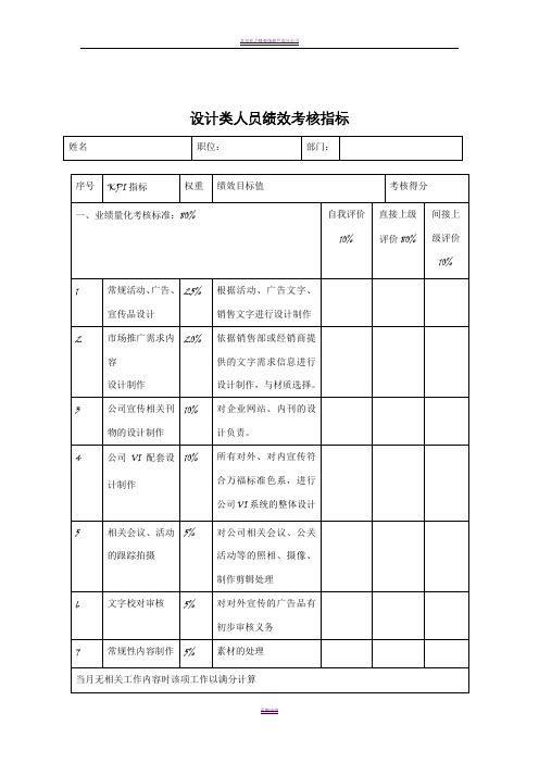 设计类人员绩效考核指标