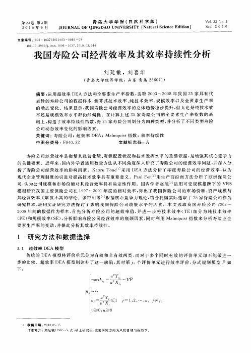 我国寿险公司经营效率及其效率持续性分析