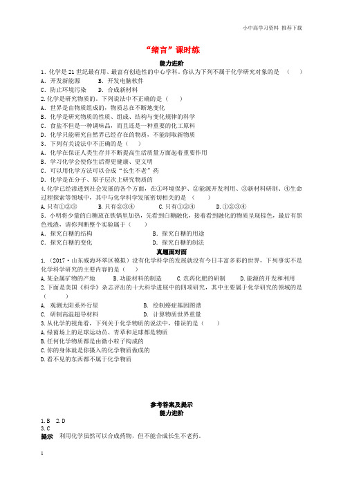 九年级化学上册绪言化学使世界变得更加绚丽多彩能力进阶+真题汇编课时练新人教版