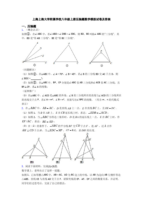 上海上海大学附属学校八年级上册压轴题数学模拟试卷及答案