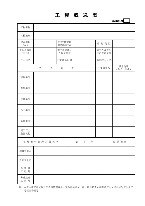 工程概况表GDAQ20101