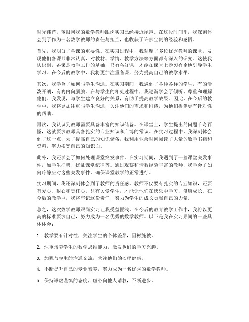 数学教师跟岗实习心得体会