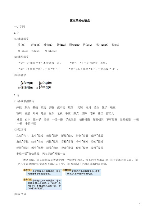 统编小学五年级语文下册期末复习5-8单元知识点汇集练