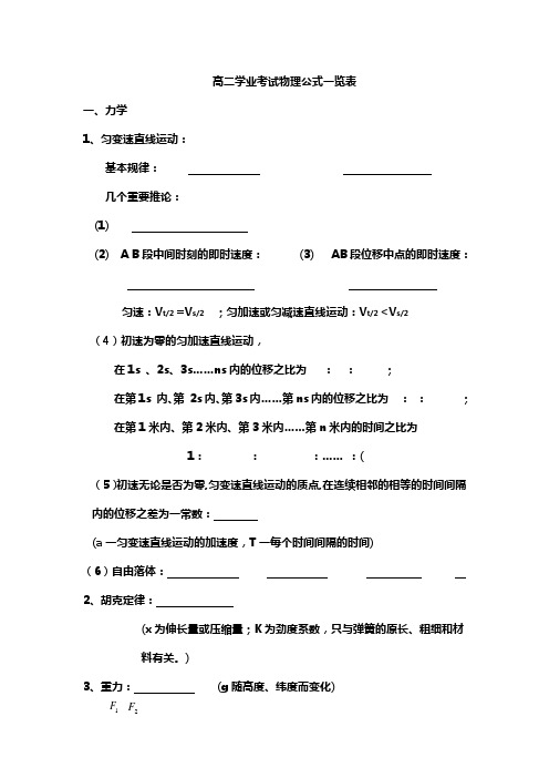 高二学业考试物理公式一览1