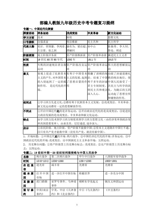 部编人教版九年级历史中考专题复习提纲