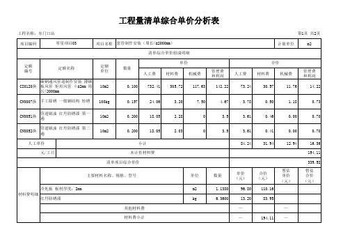 风管套管制作安装单价分析表