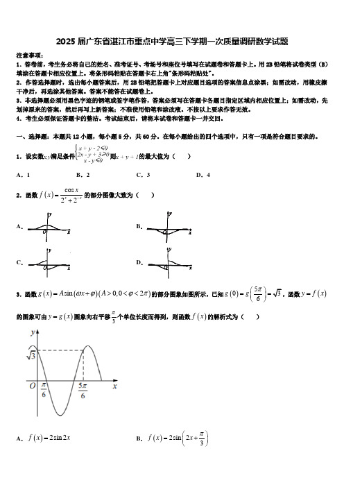 2025届广东省湛江市重点中学高三下学期一次质量调研数学试题