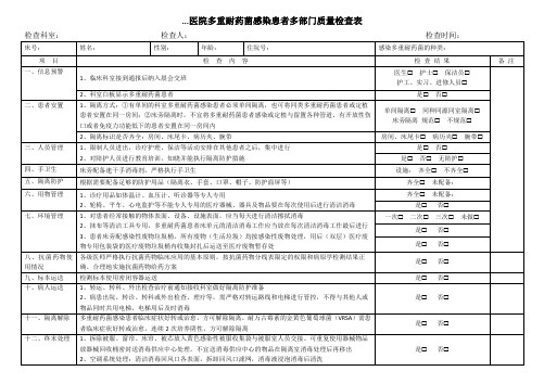 多重耐药菌感染患者多部门质量检查表