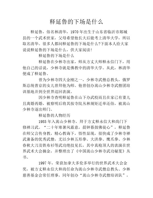 释延鲁的下场是什么