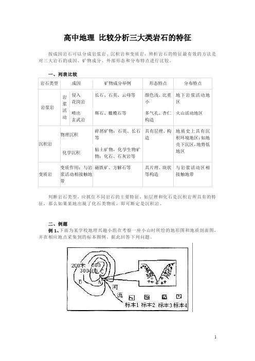 高中地理 比较分析三大类岩石的特征