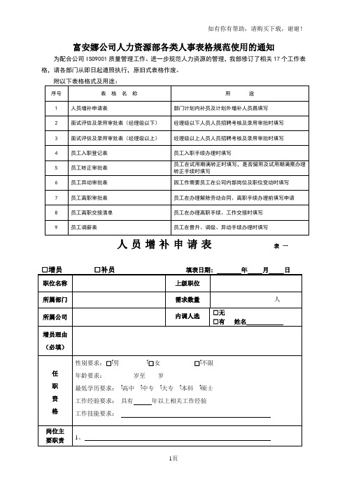 富安娜公司新人事表格全部