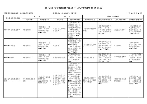 重庆师范大学2017年硕士研究生招生复试内容