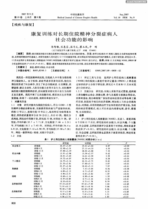 康复训练对长期住院精神分裂症病人社会功能的影响