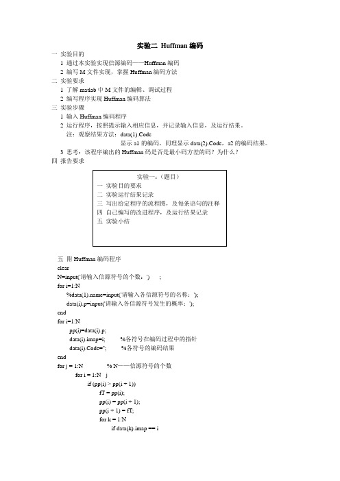 实验 Huffman编码(含matlab代码)