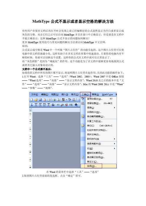 MathType公式不显示或者显示空格的解决方法