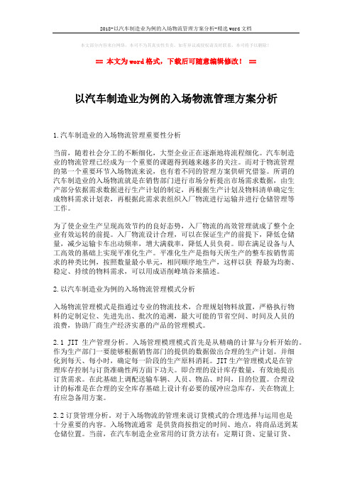 2018-以汽车制造业为例的入场物流管理方案分析-精选word文档 (3页)