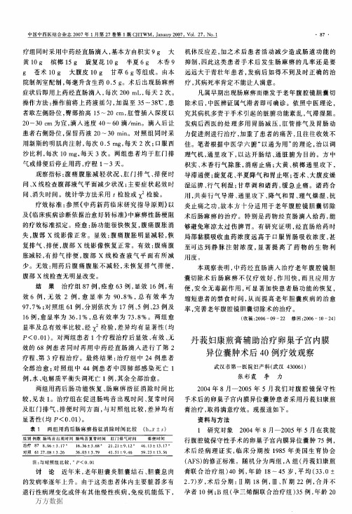 丹莪妇康煎膏辅助治疗卵巢子宫内膜异位囊肿术后40例疗效观察