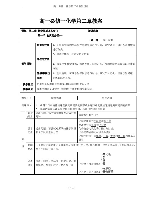 高一必修一化学第二章教案设计