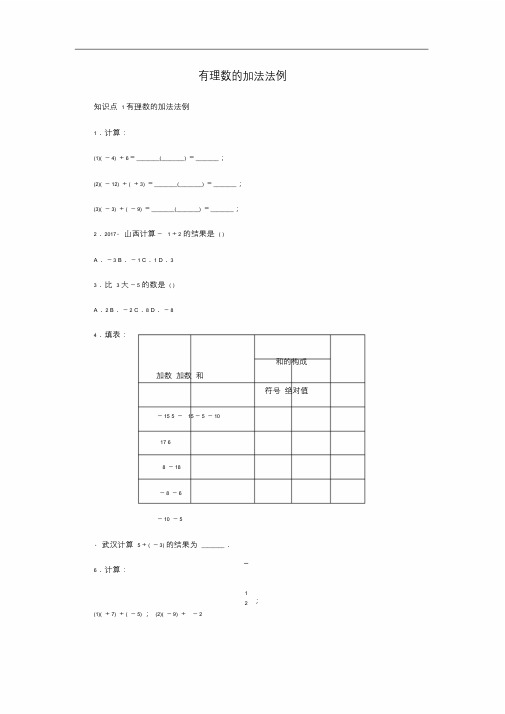 七年级数学上册2.6有理数加法1有理数加法法则同步练习新版华东师大版