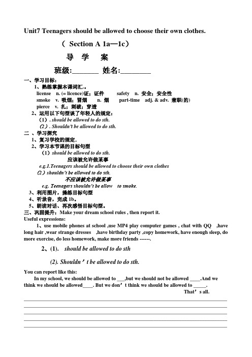 英语人教版九年级全册Unit7 教学案