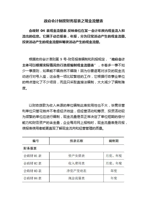 政府会计制度财务报表之现金流量表