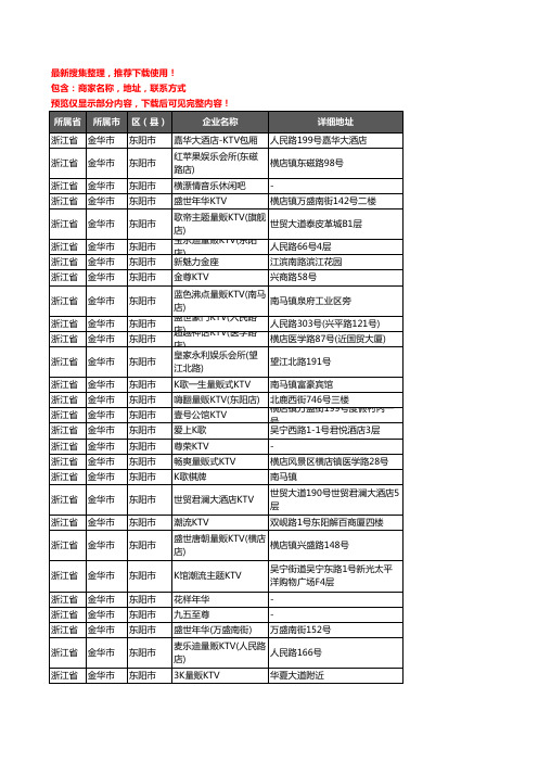 新版浙江省金华市东阳市KTV企业公司商家户名录单联系方式地址大全54家