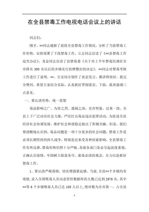 在全县禁毒工作电视电话会议上的讲话