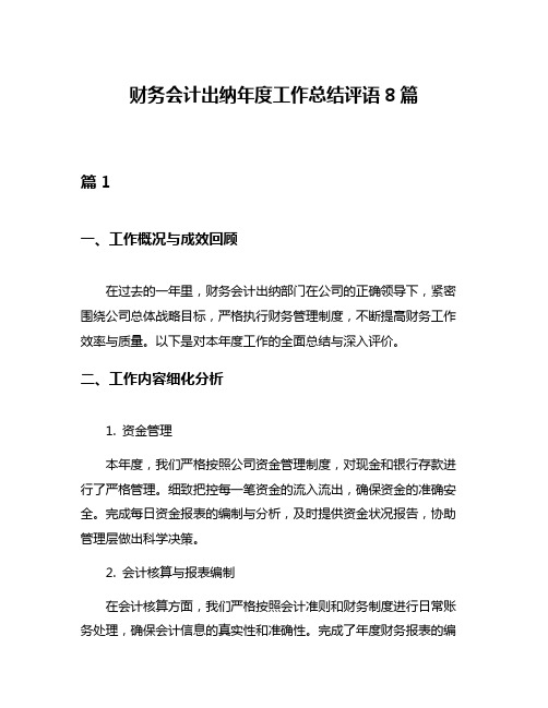 财务会计出纳年度工作总结评语8篇