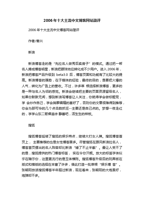 2006年十大主流中文博客网站简评