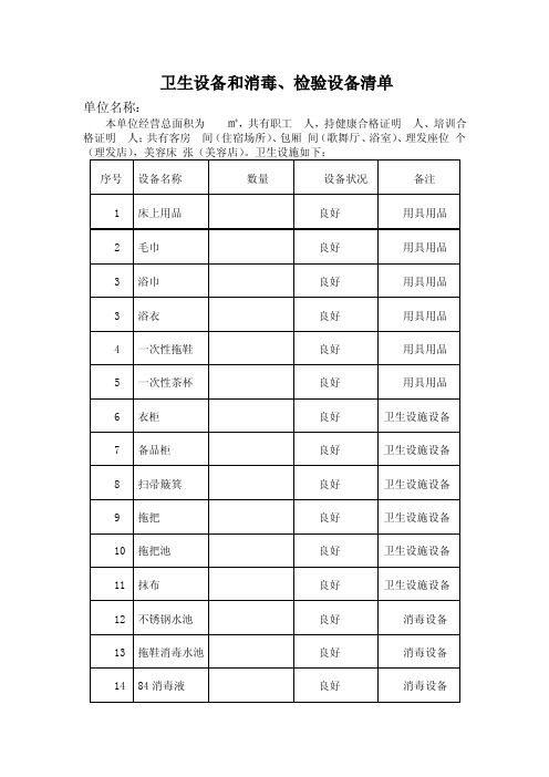 卫生设备和消毒、检验设备清单