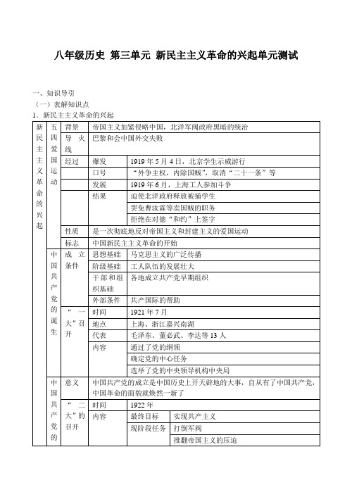 八年级历史 第三单元 新民主主义革命的兴起单元测试