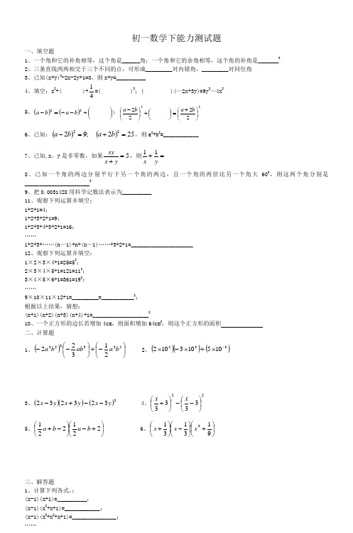 初一数学下能力测试题