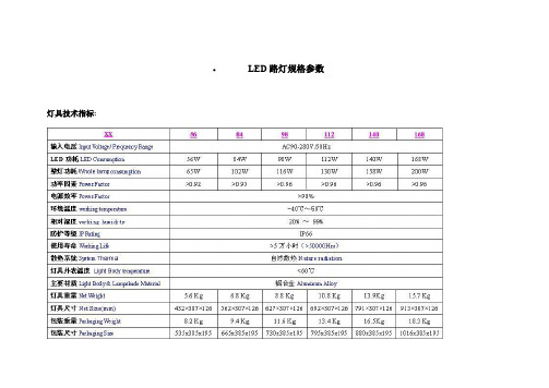 LED路灯规格参数汇总和照度计算(推荐文档)