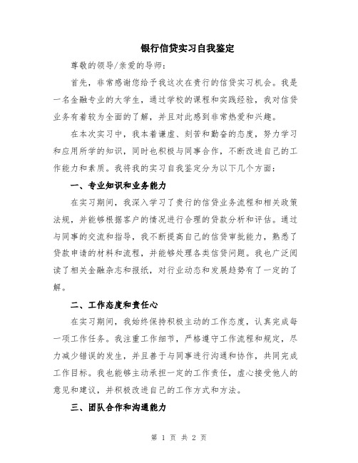 银行信贷实习自我鉴定