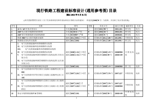 现行铁路工程建设标准设计(通用参考图)目录(截至时间2014年5月31日)