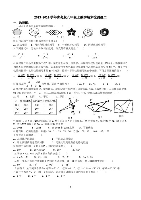 2013-2014学年青岛版八年级上数学期末测试题二