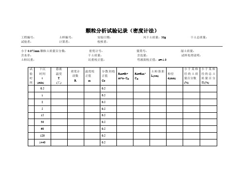 颗粒分析试验记录(密度计法)