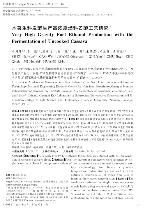 木薯生料发酵生产高浓度燃料乙醇工艺研究