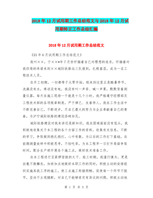 2018年12月试用期工作总结范文与2018年12月试用期转正工作总结汇编