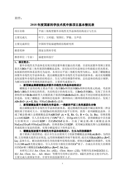 2018国家科学技术奖申报项目基本情况表