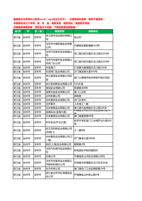 2020新版浙江省台州市玉环市实业有限公司工商企业公司商家名录名单黄页联系电话号码地址大全35家