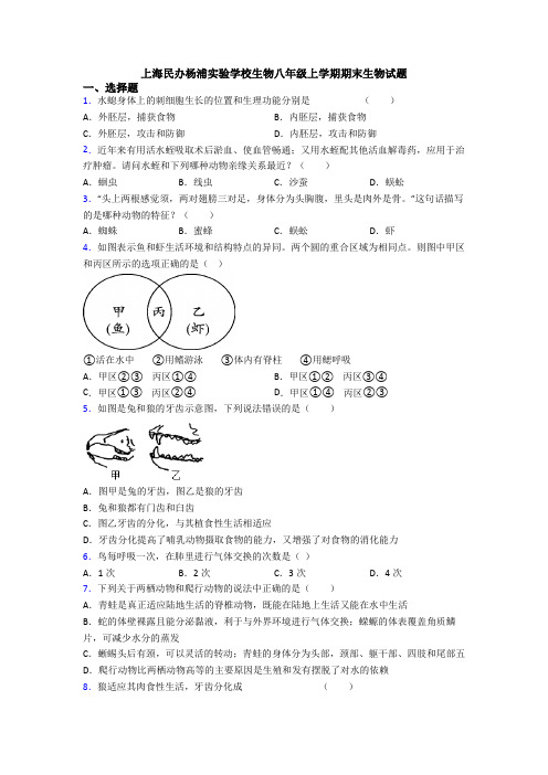 上海民办杨浦实验学校生物八年级上学期期末生物试题