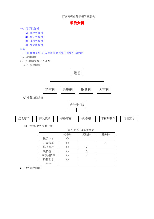 百货商店业务管理信息系统-系统分析