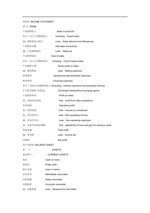 利润表 INCOME STATEMENT