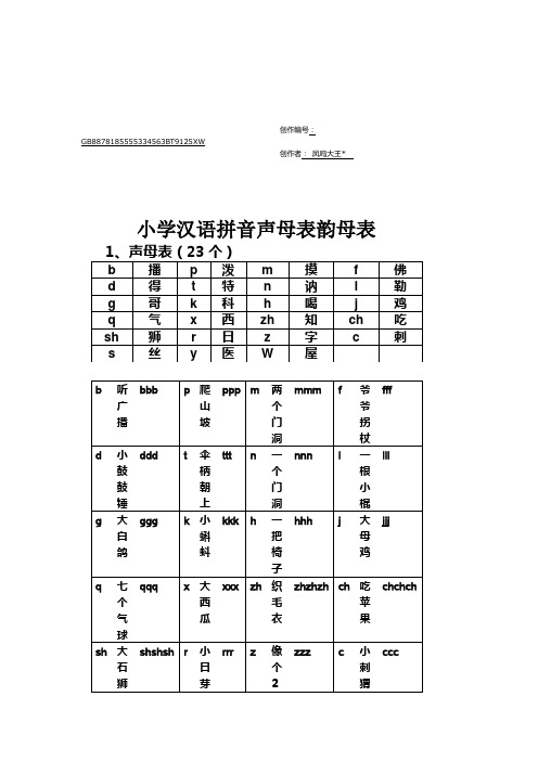 小学汉语拼音声母表韵母表+26个字母书写笔顺