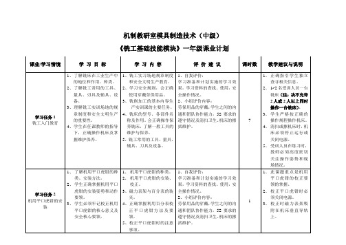 铣工一年级第一学期课业计划(钳工基础技能)