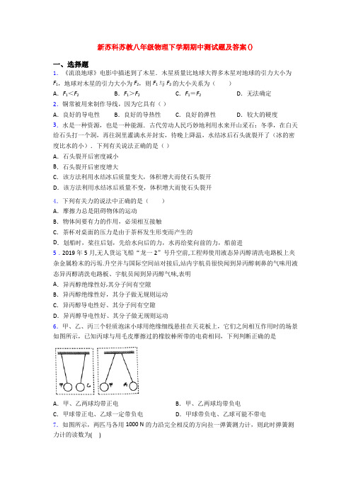 新苏科苏教八年级物理下学期期中测试题及答案()